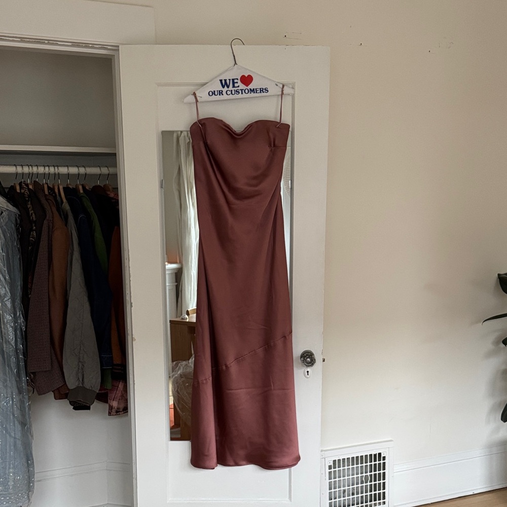 Revelry Strapless Satin Gown in Dusty Rose
